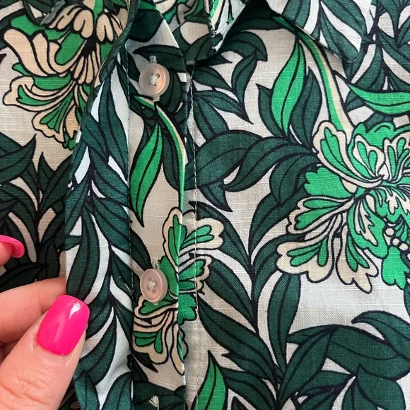 Lane Bryant Green & White Button Down Cotton Blouse with Tie Sleeves 26/28 - Picture 11 of 16